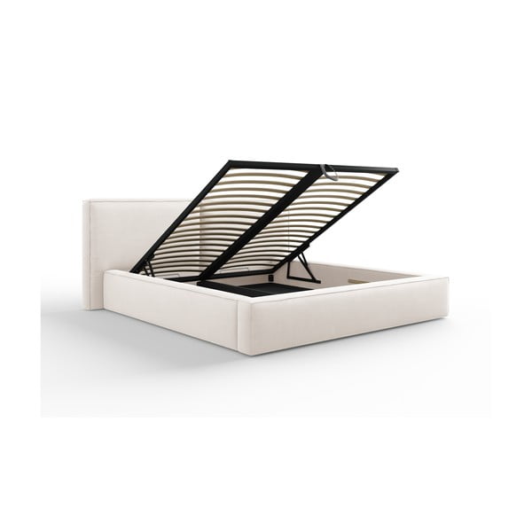 Bézs kárpitozott franciaágy tárolóhellyel, ágyráccsal 160x200 cm Arendal – Cosmopolitan Design-image-3