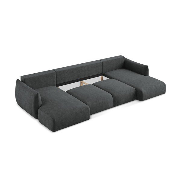 Sötétszürke zsenília kinyitható  sarokkanapé (U alakú) Leila – Makamii-image-4