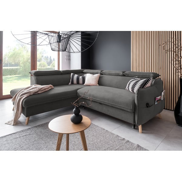 Sötétszürke bársony kinyitható sarokkanapé (bal oldali) Sweet Harmony – Miuform-image-4
