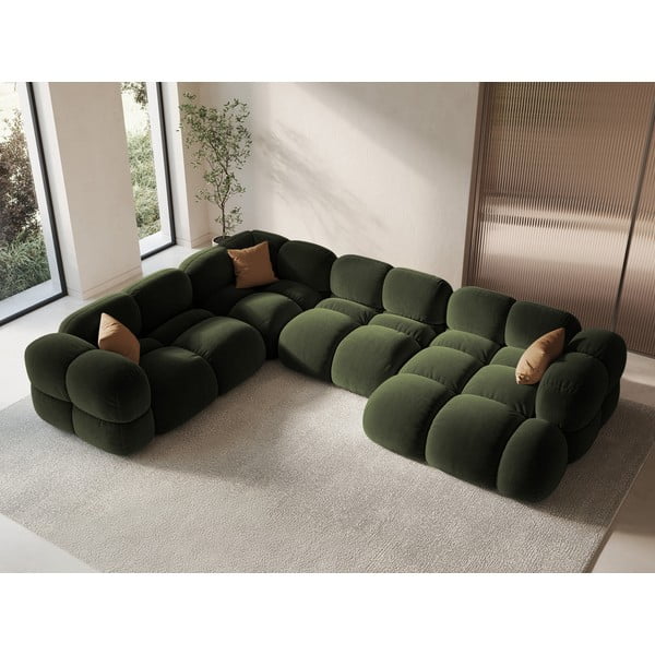 Zöld bársony sarokkanapé (bal oldali-U alakú) Loretto – Cosmopolitan Design-image-3