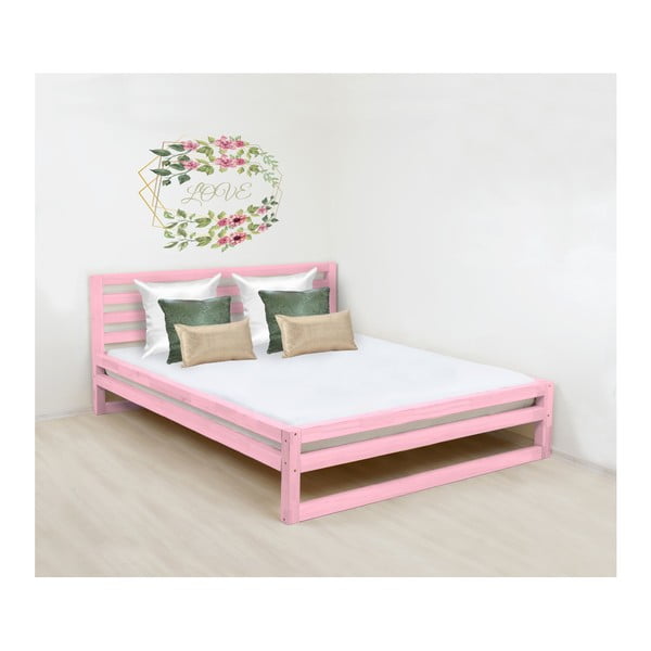 DeLuxe kétszemélyes rózsaszín fa ágy, 200 x 200 cm - Benlemi