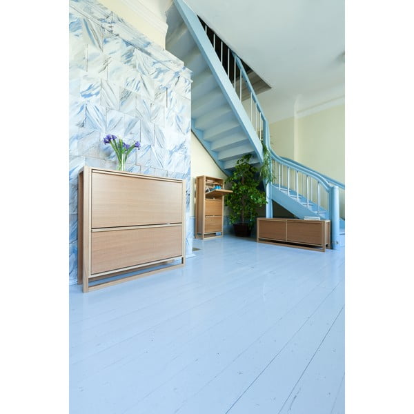 Natúr színű billenő ajtós cipőtartó tölgyfa dekorral NewEst – Woodman-image-1