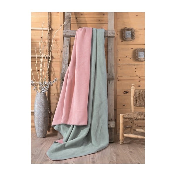 Cole zöld-rózsaszín takaró, 200 x 220 cm