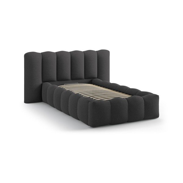 Antracitszürke kárpitozott ágyneműtartós egyszemélyes ágy ágyráccsal 90x200 cm Lupine – Micadoni -image-2