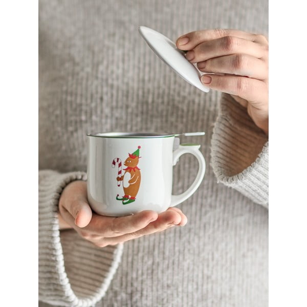 Krémszínű agyagkerámia bögre karácsonyi mintával, szűrővel 300 ml Valentin – Bloomingville-image-1