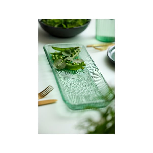 Zöld üveg szervírozó tányér 14x38 cm Kusintha – Bitz-image-2
