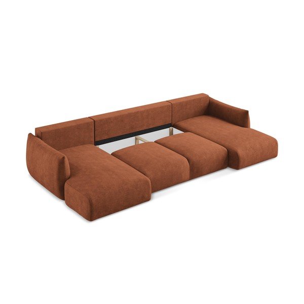 Terrakotta színű zsenília kinyitható  sarokkanapé (U alakú) Leila – Makamii-image-4