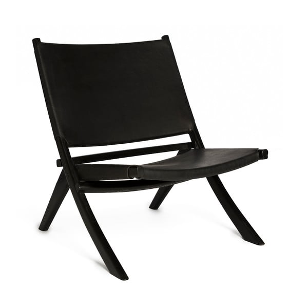 Fold fekete szék teakfa szerkezettel és marhabőr üléssel - Simla
