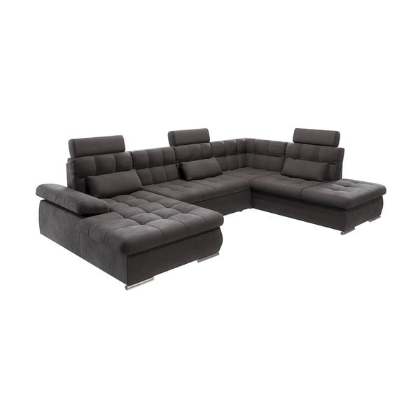 Antracitszürke kinyitható tárolóhelyes sarokkanapé (jobb oldali-U alakú) Merkur – Ropez