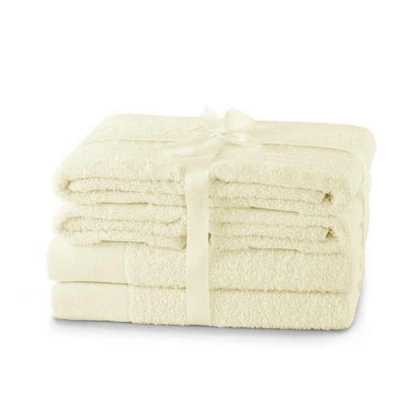Krémszínű frottír pamut törölköző és fürdőlepedő készlet 6 db-os Amari – Restilo