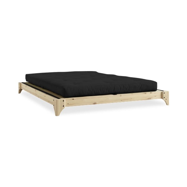 Elan Comfort Mat Natural Clear/Black borovi fenyőfa franciaágy matraccal és tatamival, 140 x 200 cm - Karup Design