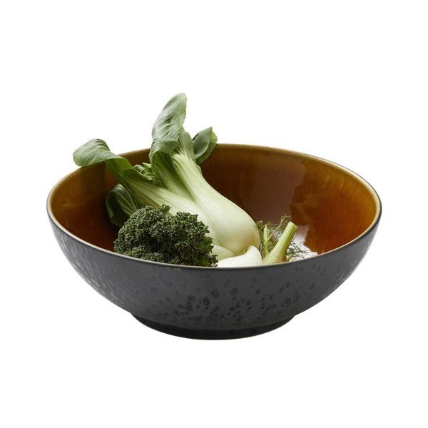 Mensa fekete agyagkerámia salátástál okkersárga belső zománccal, átmérő 30 cm - Bitz-image-2