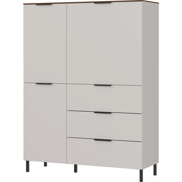 Szürkésbézs magas komód diófa dekorral 109x146 cm California - Germania-image-1