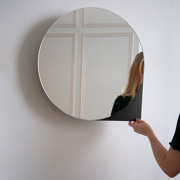 Fekete fém fali-tükrös fürdőszoba szekrény 55x55 cm Sonnet – Spinder Design-image-1