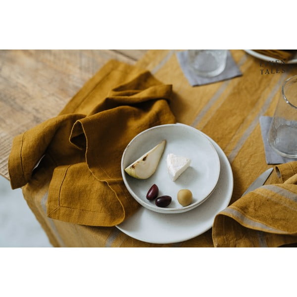 Len asztalterítő 140x140 cm Amber Bronze Stripes – Linen Tales-image-2