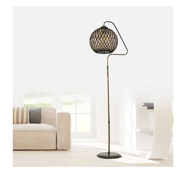Fekete-aranyszínű állólámpa juta búrával (magasság 154 cm) – Opviq lights-image-1