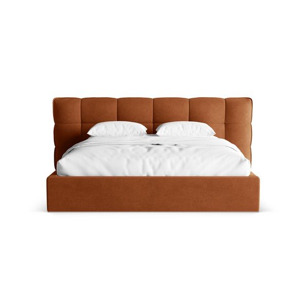 Terrakotta színű kárpitozott ágyneműtartós franciaágy ágyráccsal 180x200 cm Eric – Micadoni -image-4