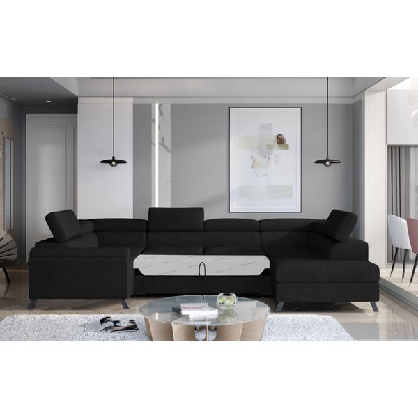 Fekete kinyitható-tárolóhelyes sarokkanapé (jobb oldali-U alakú) Escada – ELTAP-image-1