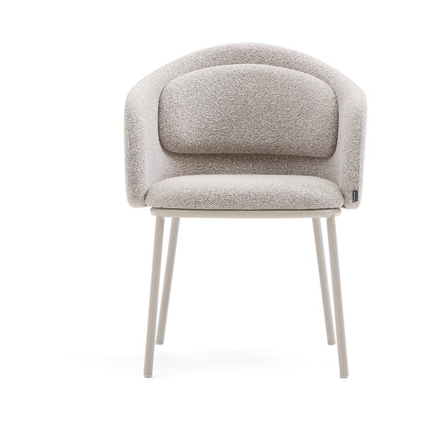 Szürkésbézs kárpitozott karfás étkezőfotel Minda – Kave Home-image-4