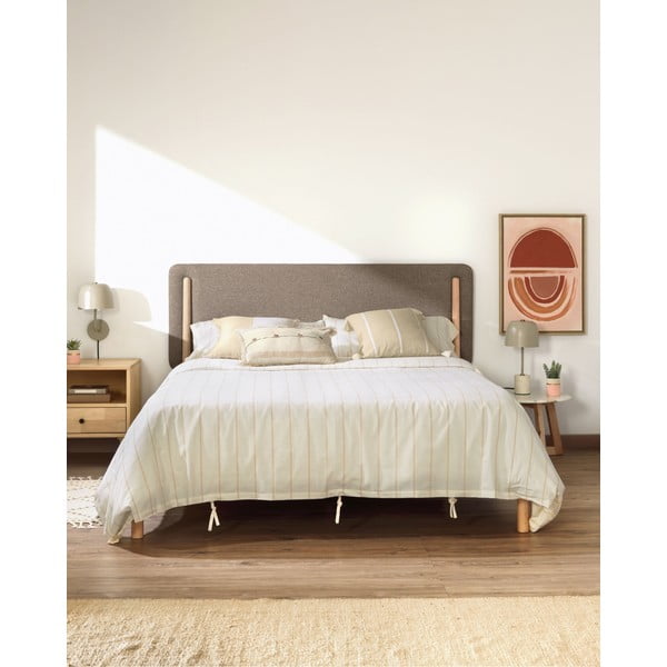 Szürke-natúr színű kaucsukfa franciaágy ágyráccsal 160x200 cm Shayndel – Kave Home-image-1