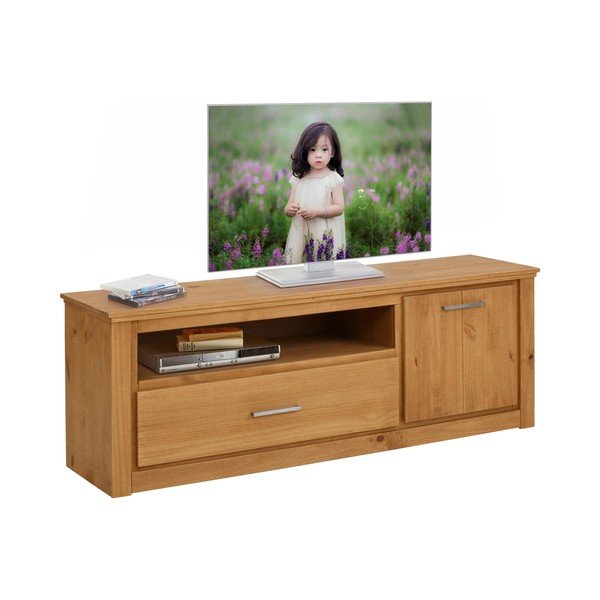 Natúr színű tömör borovi fenyő TV-állvány 160x55 cm Celia - Støraa-image-4