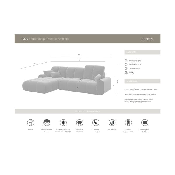 Tous rózsaszín kinyitható sarokkanapé, bal oldali - Devichy-image-4