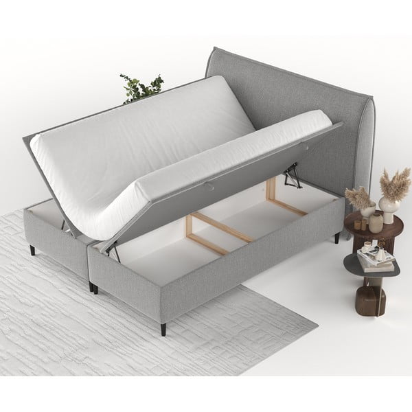 Világosszürke kárpitozott ágyneműtartós franciaágy 160x200 cm Draco – Maison de Rêve-image-3