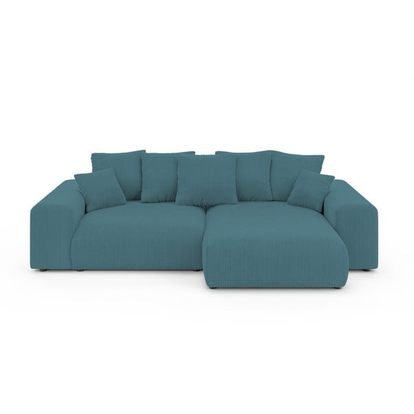 Türkiz kordbársony kinyitható tárolóhelyes sarokkanapé Luma – Ropez