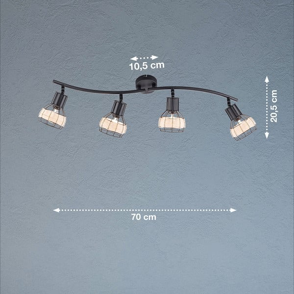 Fekete mennyezeti lámpa fém-rattan búrával 10,5x70 cm Straw – Fischer & Honsel-image-3