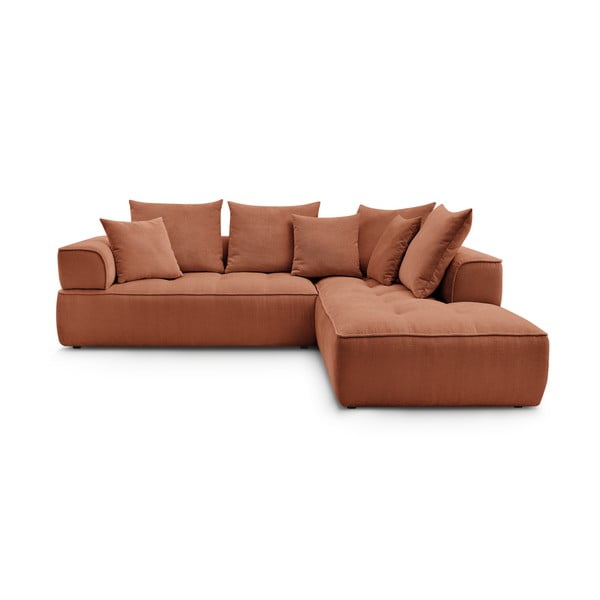 Terrakotta színű zsenília sarokkanapé (jobb oldali-L alakú) Whesley – Bobochic Paris