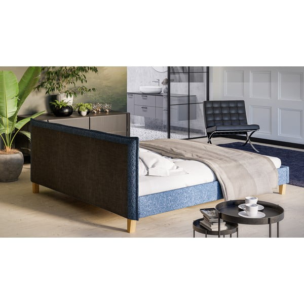 Kék kárpitozott franciaágy ágyráccsal 180x200 cm Tina – Ropez-image-3