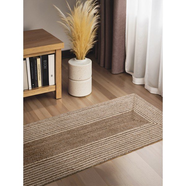 Világos natúr színű-sötét natúr színű kétoldalas-kézi szövésű juta futószőnyeg 80x300 cm Juno – Hanse Home-image-1
