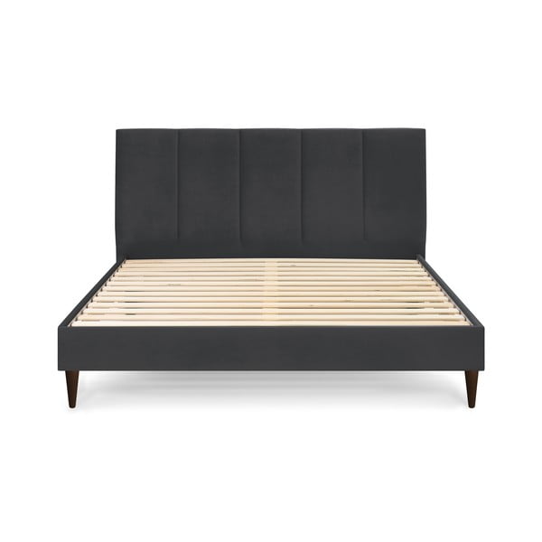 Antracitszürke kárpitozott franciaágy ágyráccsal 160x200 cm Vivara – Bobochic Paris-image-2