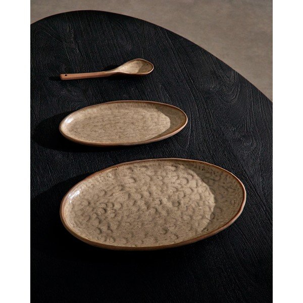 Bézs szervírozó kerámia tányér készlet 3 db-os Zunel – Kave Home-image-3