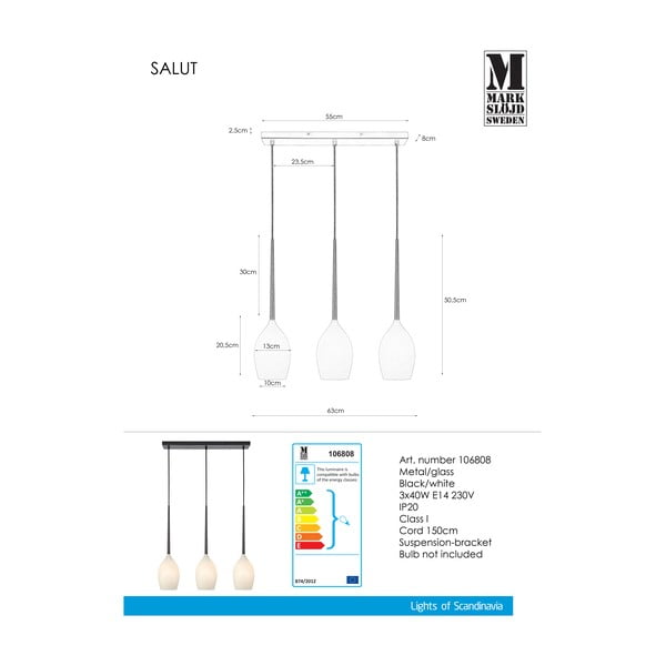 Fehér-fekete függőlámpa üveg búrával Salut – Markslöjd-image-2