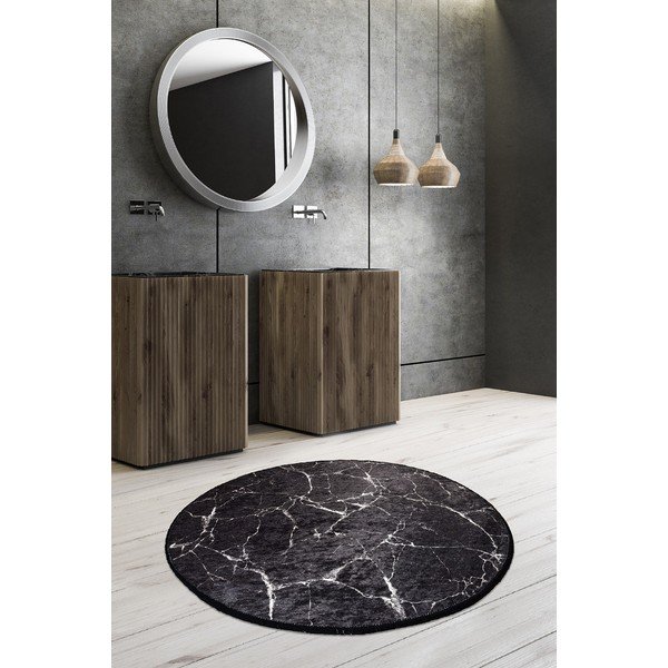 Fekete fürdőszobai kilépő ø 100 cm Marble – Foutastic-image-1