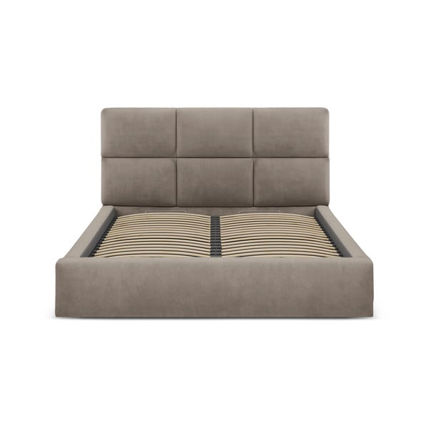 Világosbarna kárpitozott ágyneműtartós franciaágy ágyráccsal 200x200 cm Libera – Windsor & Co Sofas-image-4