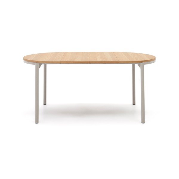 Natúr színű kerek bővíthető étkezőasztal tölgyfa dekoros asztallappal ø 90 cm Montuiri – Kave Home-image-4