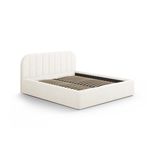 Elefántcsont színű kárpitozott ágyneműtartós franciaágy ágyráccsal 180x200 cm Juno – Windsor & Co Sofas-image-2