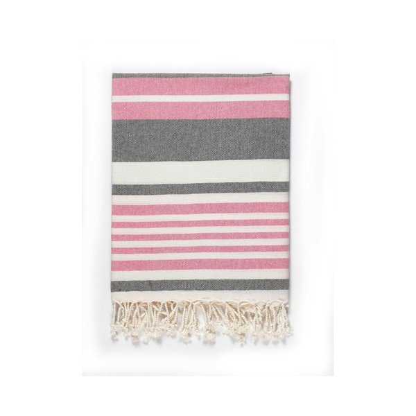 Cotton Collection Line Pink Grey rózsaszín-szürke pamut keverék fürdőlepedő, 100 x 180 cm - Kate Louise-image-1