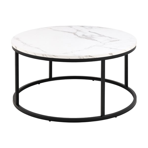 Fehér kerek dohányzóasztal márvány dekoros asztallappal ø 80 cm Spiro – Actona-image-4