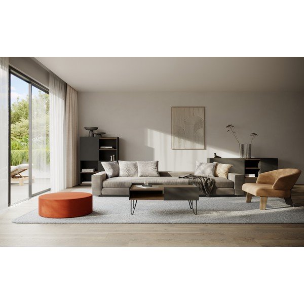 Fekete-barna könyvespolc diófa dekorral 180x83 cm Nina – TemaHome-image-1