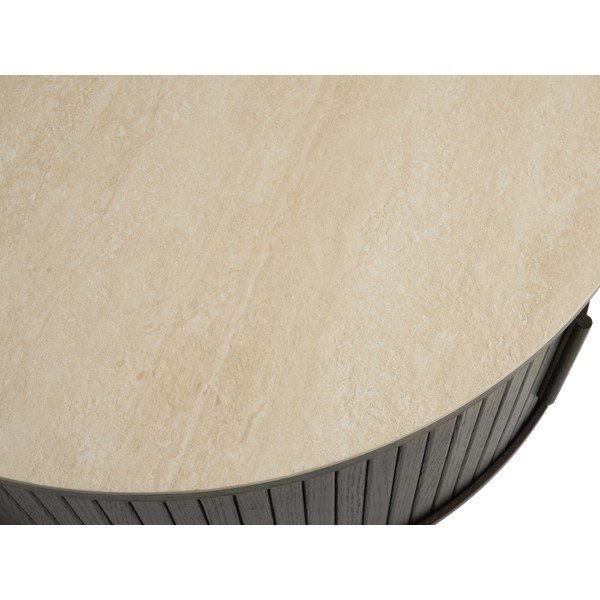 Sötét natúr színű kerek dohányzóasztal kerámia asztallappal ø 85 cm Enna – Unique Furniture-image-3