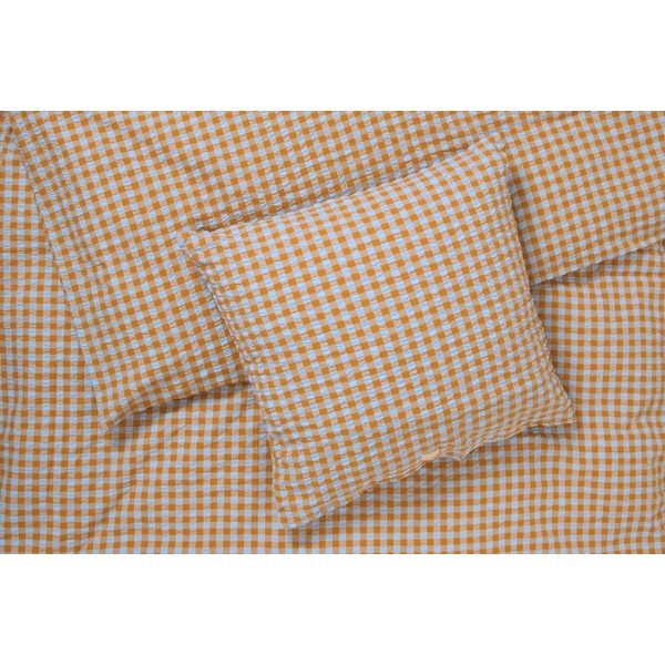 Okkersárga-világoskék egyszemélyes krepp ágyneműhuzat 140x200 cm Bæk&Bølge – JUNA-image-2