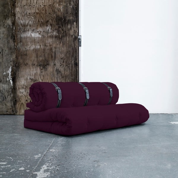 Buckle Up Purple Plum állítható kanapéágy, fehér varrásos bőrpántokkal - Karup