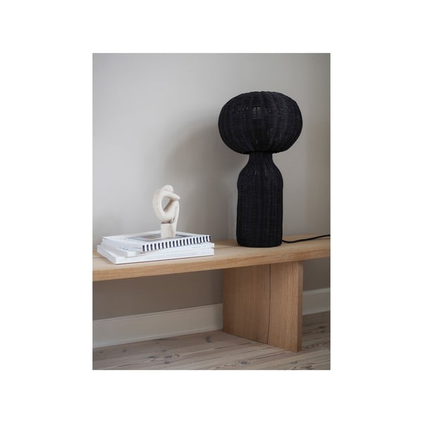 Fekete asztali lámpa rattan búrával (magasság 43 cm) Werna – Villa Collection-image-2