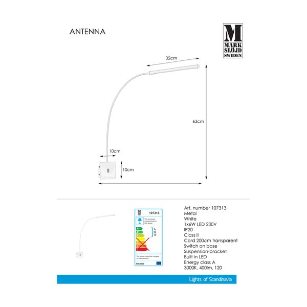 Antenna 1L fehér fali lámpa - Markslöjd-image-2