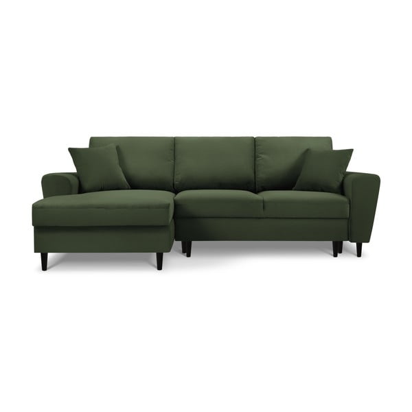Zöld kordbársony kinyitható tárolóhelyes sarokkanapé (bal oldali-heverő résszel) Kyoto – Cosmopolitan Design