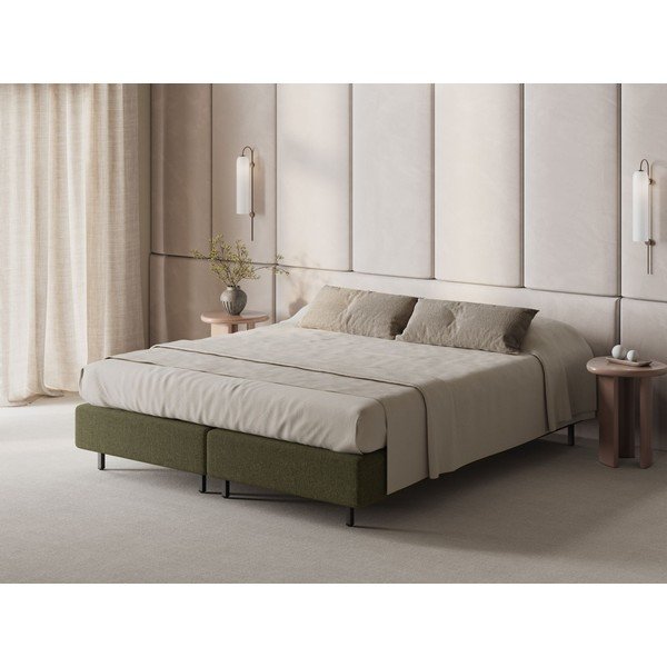 Zöld kárpitozott franciaágy ágytámla nélkül 160x200 cm Whale – Micadoni -image-1