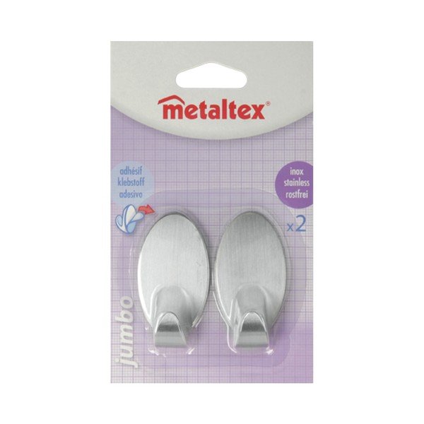 Mia 2 db-os rozsdamentes acél öntapadós akasztó szett - Metaltex-image-2